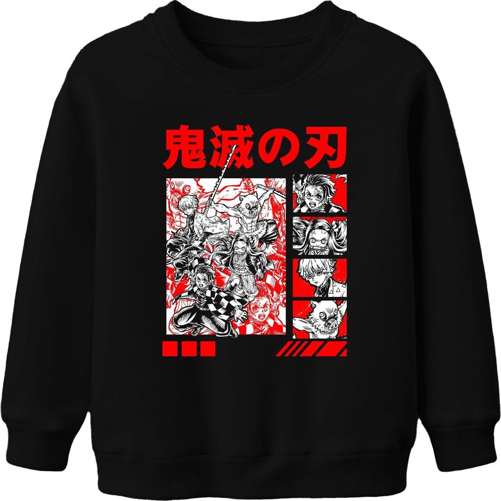 Kimetsu no Yaiba Demon Slayer Tanjiro Nezuko Inosuke Zenitsu Uni Kinder Sweatshirt Pullover, Schwarz, 104