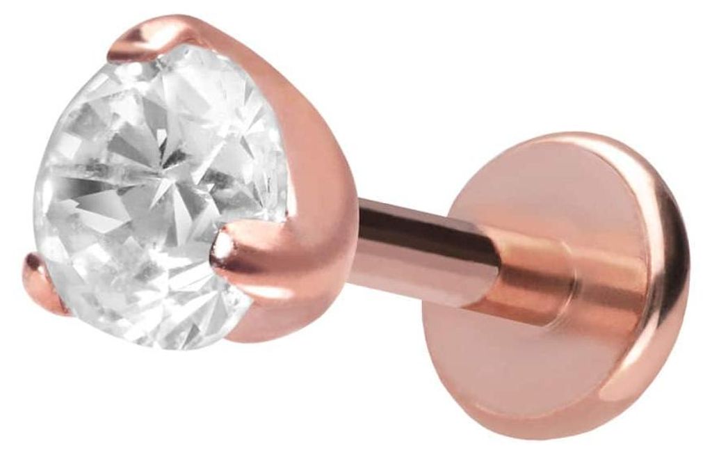 Ohrpiercing, Nasenpiercing Titan Labret mit Push Fit EINGEFASSTER KRISTALL RoséGold Stablänge: 6mm | Stabstärke: 1mm | Kristallgröße: 5mm