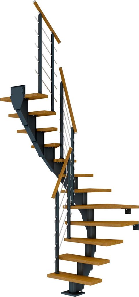 Dolle Mittelholmtreppe Frankfurt 1/2 gewendelt Eiche, geölt 75 cm breit für GH 240 – 279 cm UK Metall Anthrazit mit Geländer