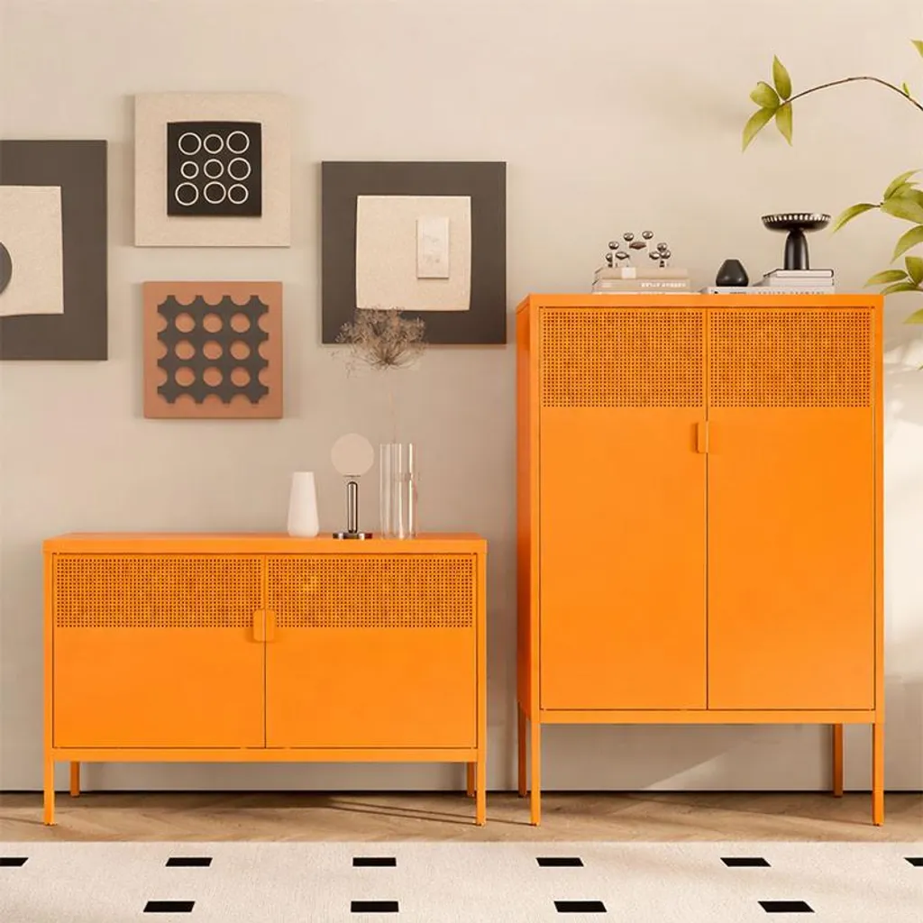 Armoire orange design industriel 100cm, stockage robuste en acier - 4