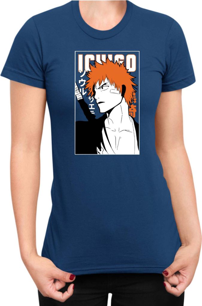 Damen T-Shirt Manga Japan Anime Comics Animation Bleach 006, Lady 2XL / Dunkelblau