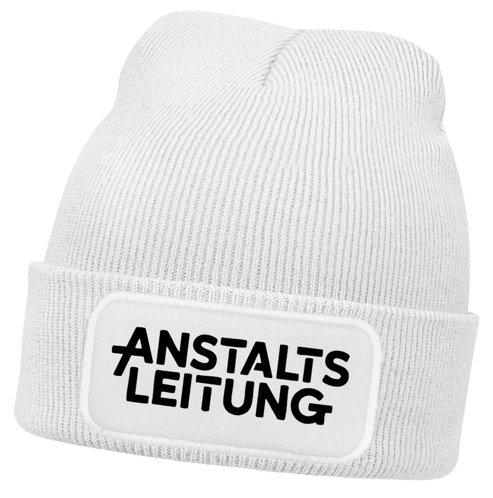 Herren Beanie Mütze mit Spruch | Anstaltsleitung | Strickmütze Aufdruck Schwarzer Humor Lustig Wintermütze Männer Moonworks