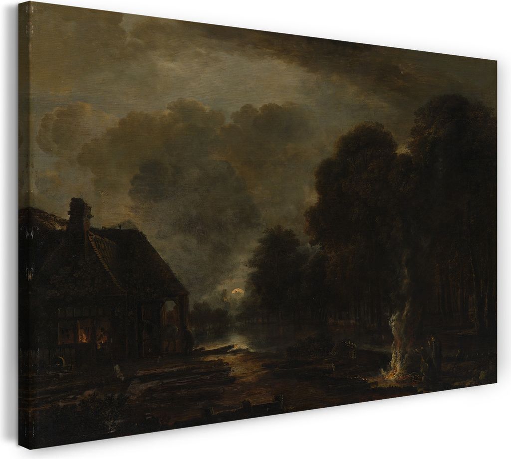 Leinwandbild (60x40cm): Aert van der Neer - Der Hufschmied, echter Holz-Keilrahmen inkl. Aufhänger, handgefertigt in Deutschland