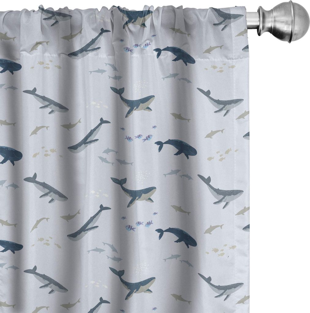 ABAKUHAUS Nautisch Vorhänge, Gardinen, Sommer-Marine-Themen zartes Muster mit Artful Walen und Fischen, 2 Stück 75 x 245 cm, Pastell Lila und Meh...