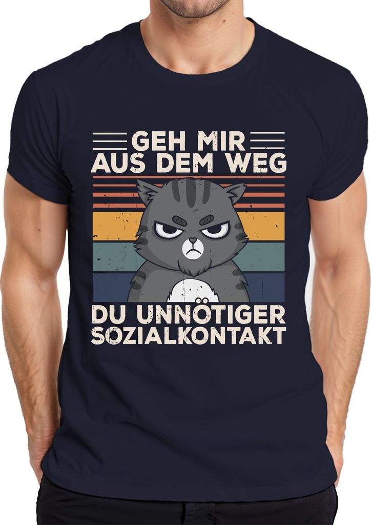 Geh mir aus dem Weg Sozialkontakt Katzenmotiv Introvertiert Herren T-Shirt, Navy, M