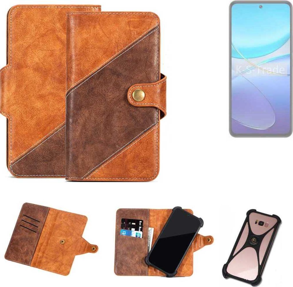 K-S-Trade Handyhülle Schutzhülle Bookstyle Case Wallet-Case kompatibel mit Vivo Y100 4G Cover Klapphülle Kantenschutz Smartphone dunkelbraun braun