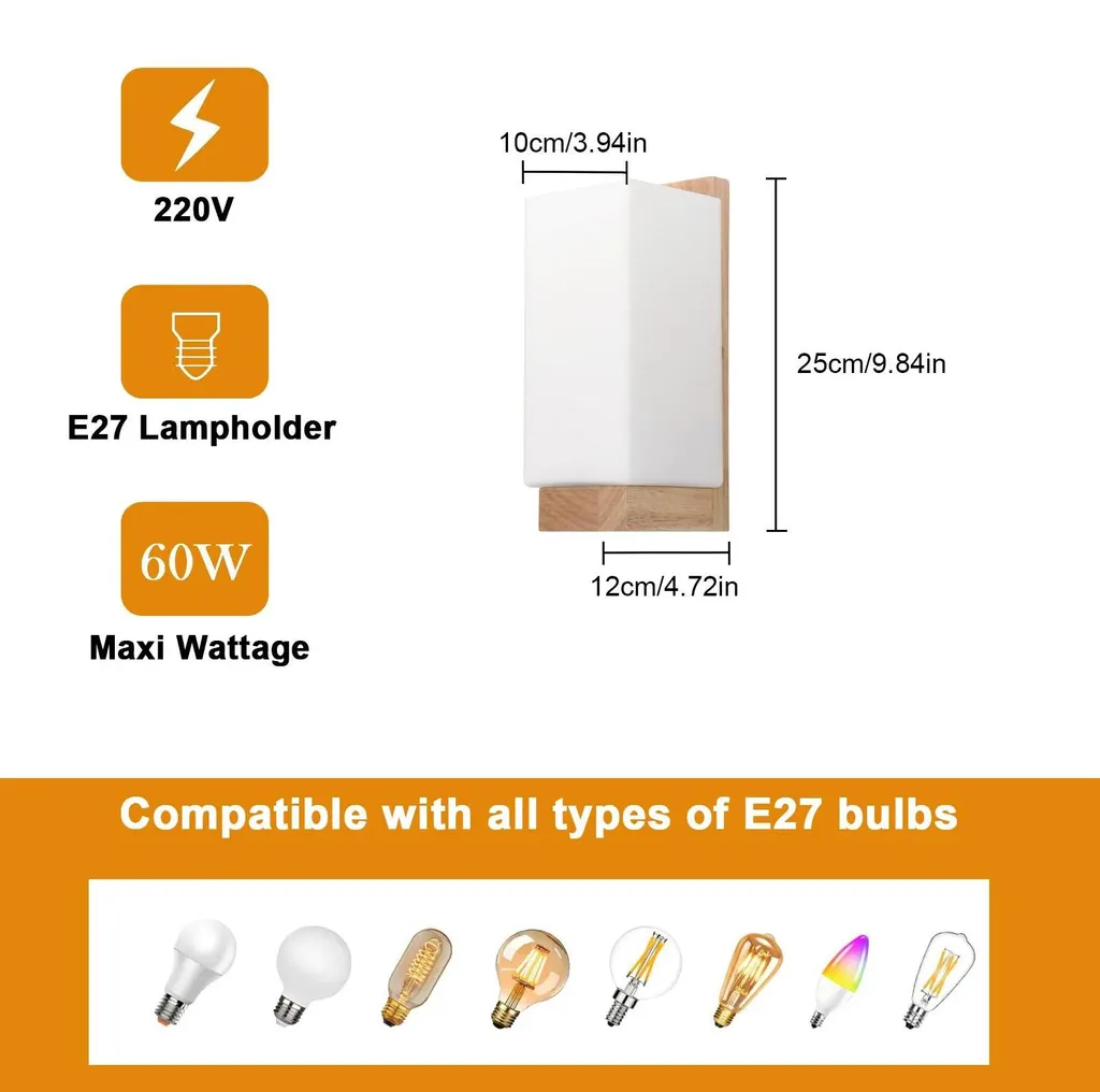 Applique murale LED anti-éblouissement en verre 12W 3 couleurs 220V