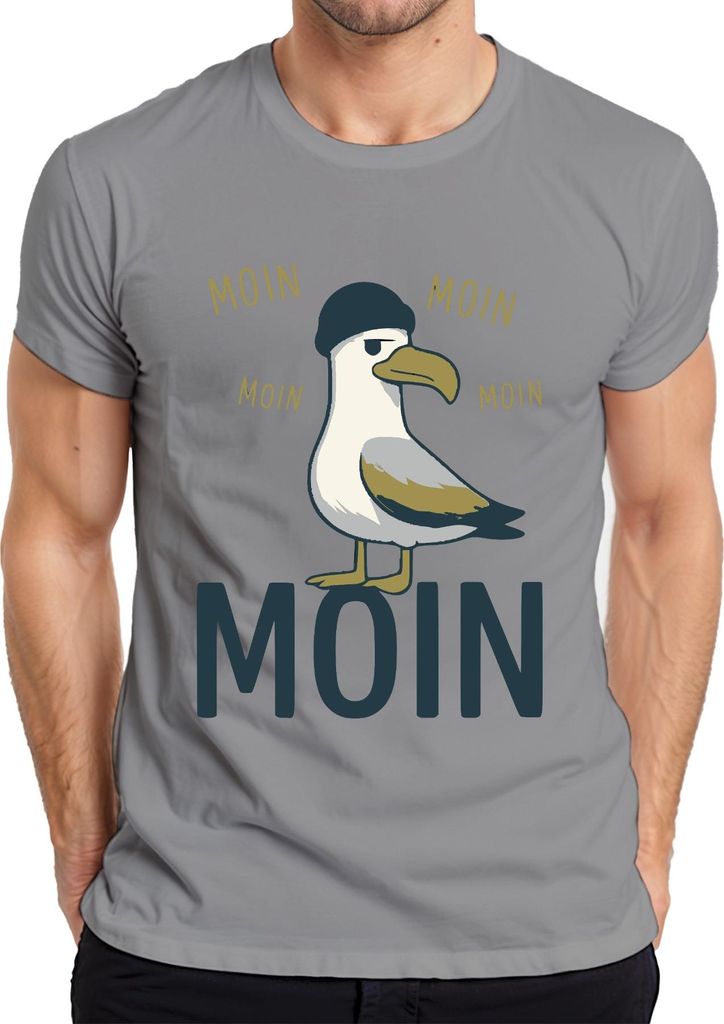 Moin Möwe Norddeutschland Küste Nordsee Maritim Lustig Seemöwe Herren T-Shirt, Grau, L