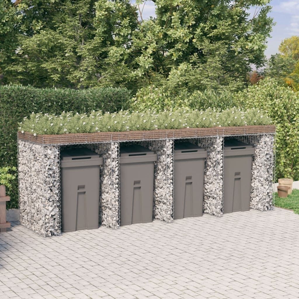 Möbel Gabionen-Mülltonnenbox 350x91x120 cm Verzinktes Eisen - Mülltonnenboxen 151338