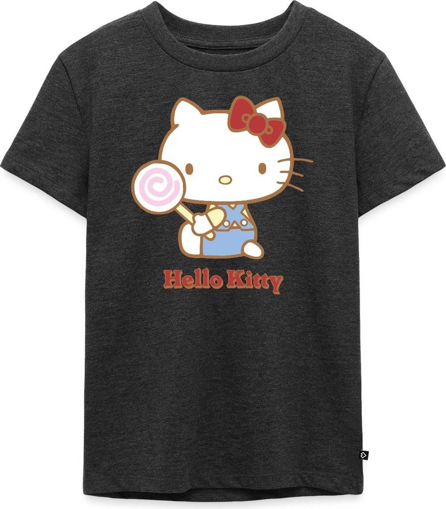 Spreadshirt Hello Kitty Mit Lollipop Kinder Premium T-Shirt, 110/116 (4 Jahre), Anthrazit meliert