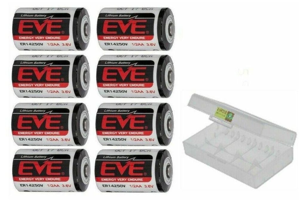A collection of batteries and a battery case.