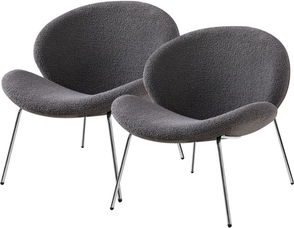 QIYANO Lounge 2er Set Stuhl Grau - Bouclé-Look mit Eisen-Gestell in Gold & Silber