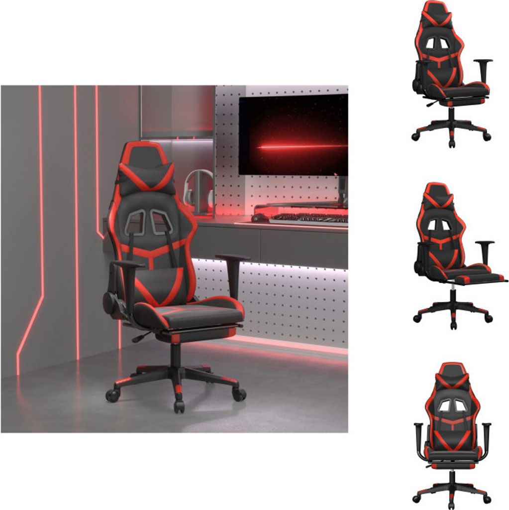vidaXL Gaming-Stuhl mit Massage & Fußstütze Schwarz & Rot Kunstleder - Gaming-Sessel