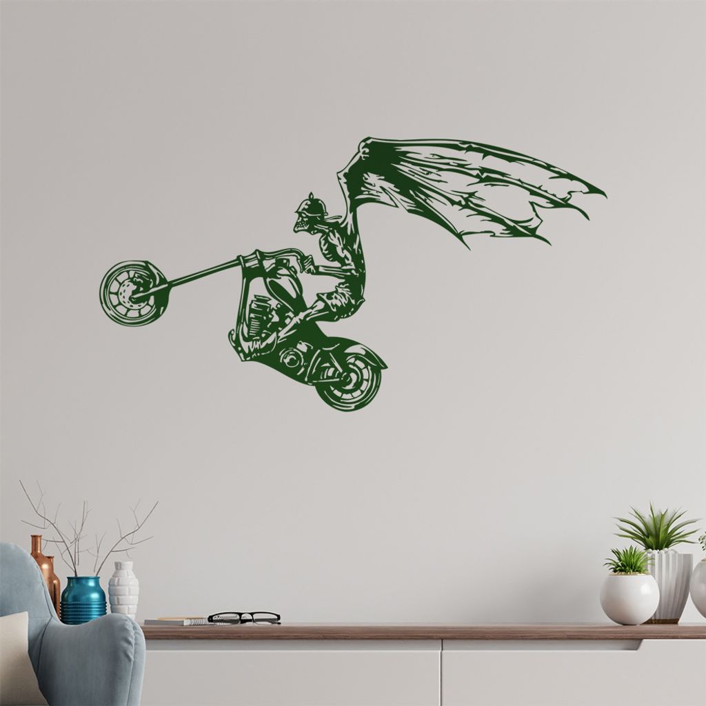 Höllen Engel Biker Wandtattoo in 6 Größen - Wandaufkleber Wall Sticker - Dekoration, Küche, Wohnzimmer, Schlafzimmer, Badezimmer