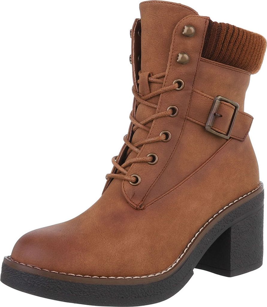 Ital-Design Damen Stiefeletten High-Heel Stiefeletten Leicht gefüttert Lederoptik Schnürstiefeletten 88519558 Camel Gr. 41