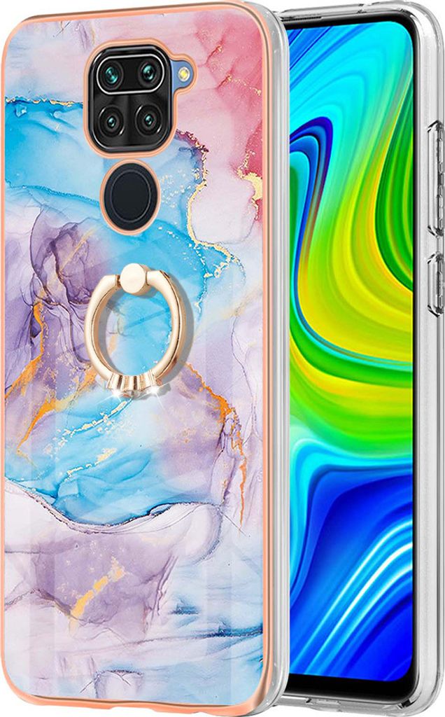 Hülle für Xiaomi Redmi Note 9 Muster TPU Silikon Stoßdämpfer Bumper Schutzhülle mit Ring Ständer Blau