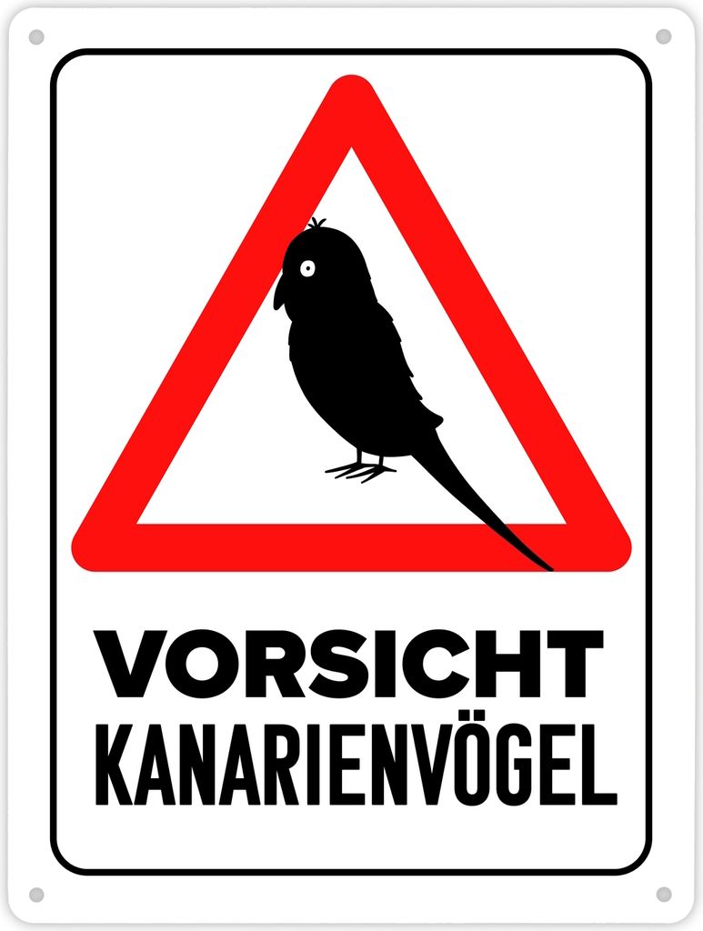 Vorsicht Kanarienvogel Metallschild XL in 21x28 cm mit Vogel Silhouette