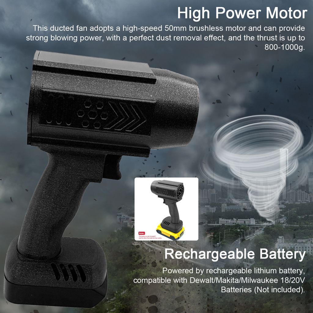 Handheld Ducted Turbofan 50mm Brushless Motor Jet Fan 1000g Thrust Car Washer High Power Dust Blower Keyboard Cleaning Tool Kompatibel mit Makita 1...
