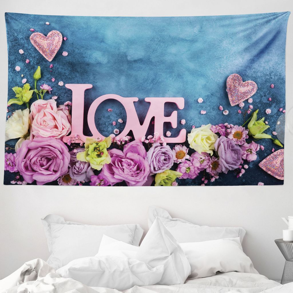 ABAKUHAUS Vintage Rose Wandteppich, Valentines Bouquet aus Weiches Mikrofaser Stoff Waschbar ohne Verblassen Digitaldruck, 230 x 140 cm, Baby Pink ...