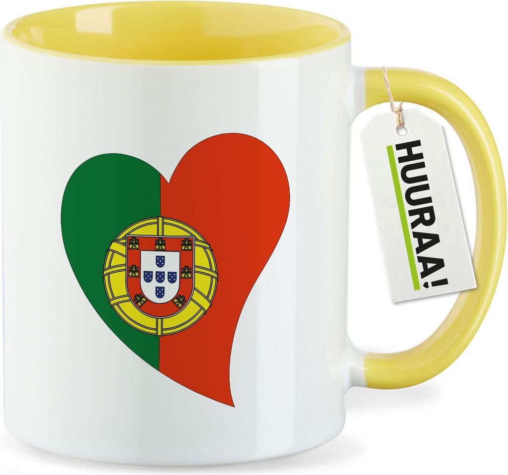 Huuraa Kaffeetasse Portugal Flagge Herz 330ml Gelb Keramik Kaffeebecher Geschenkidee