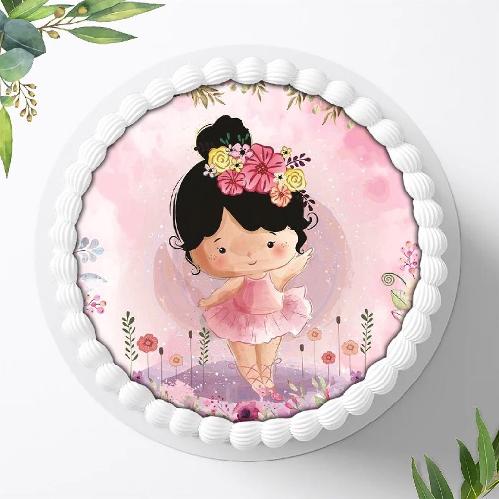 Für die Geburtstags Torte ein Tortenaufleger, Zuckerbild mit dem Motiv: Balarina, Essbares Foto für Torten, Fondant, Ø 20cm, 0059z