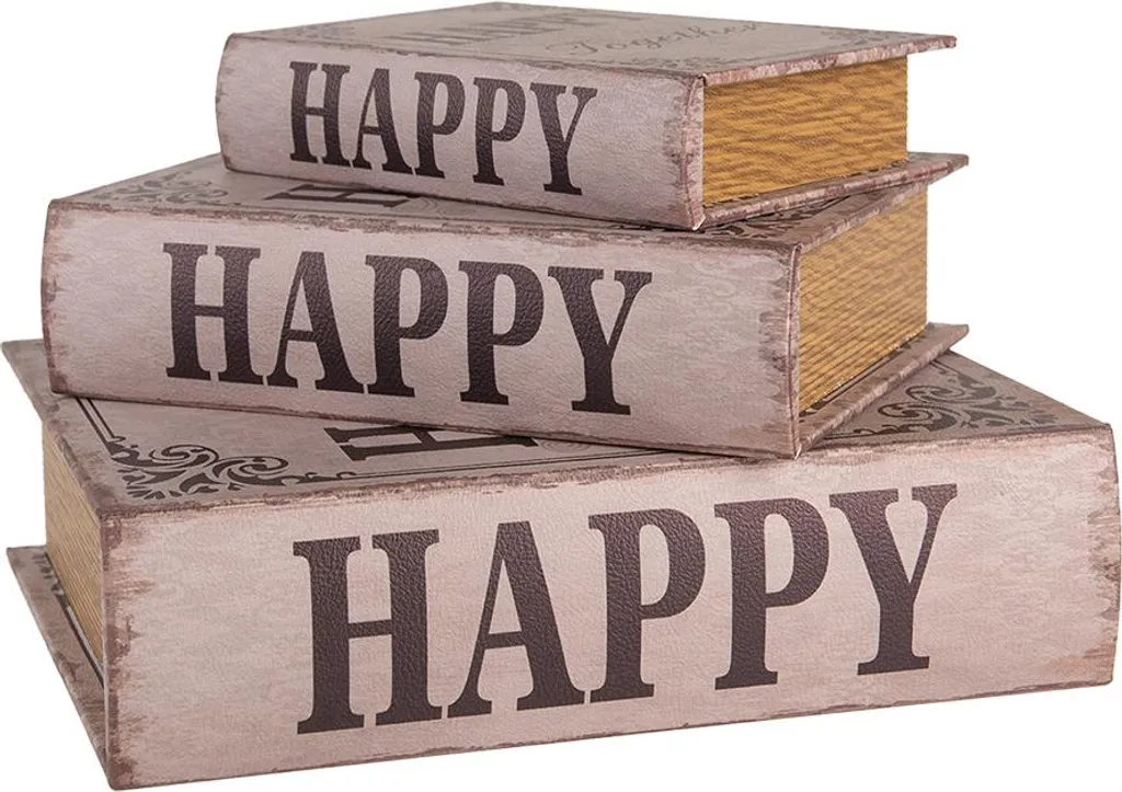 Clayre & Eef Set di 3 libri 27 /22/17 cm Legno beige - 2