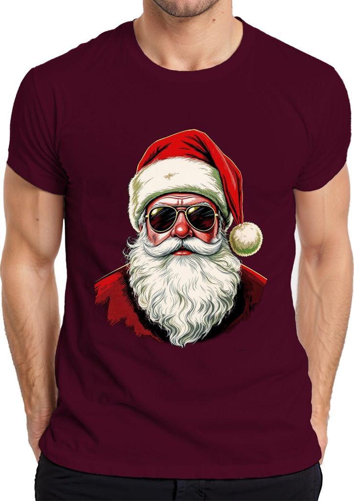 Weihnachtsmann Sonnenbrille Cool Hipster Retro Vintage Santa Mütz Herren T-Shirt, Burgundy, S