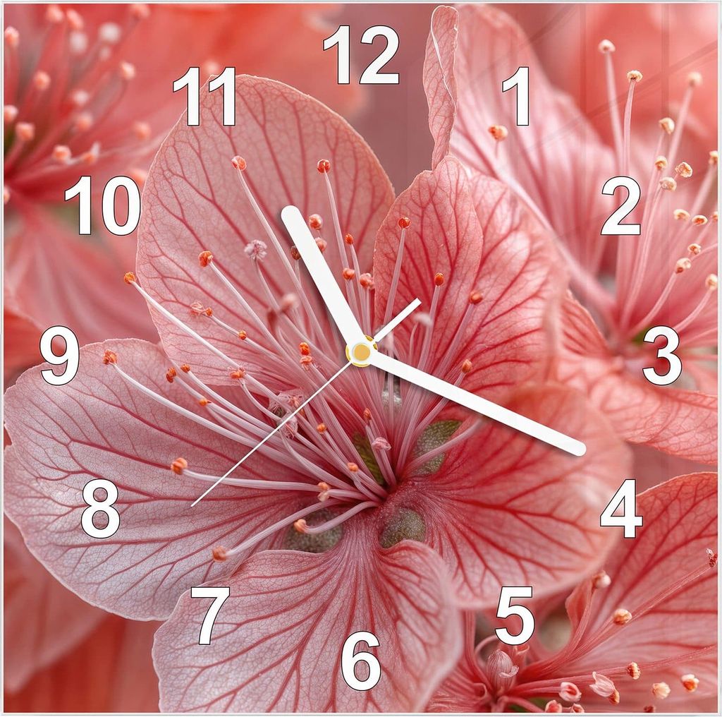 Wanduhr aus Glas mit Motiv Blumenpracht- 30 x 30 cm - inkl. Aufhängesystem
