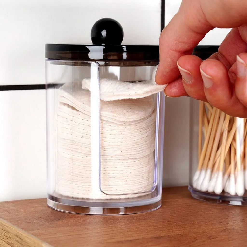 Winter Shore Porta Cotone e Cotton Fioc [2 Misure] - Barattoli di Vetro Trasparente con Coperchio per Bastoncini e Batuffoli di Cotone, Accessori e Gioielli - Contenitori per Bagno e Cucina