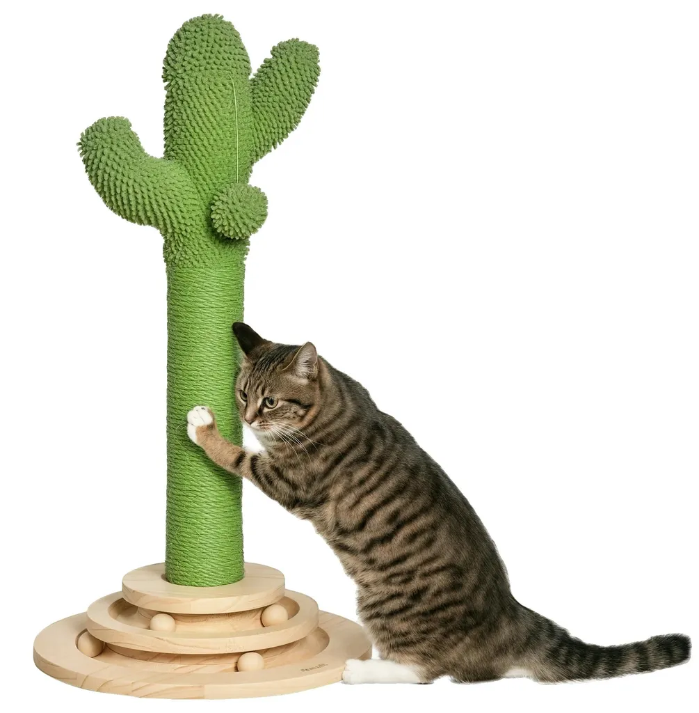 Arbre à chat pour appartement vert 32cm de large avec griffoir intégré