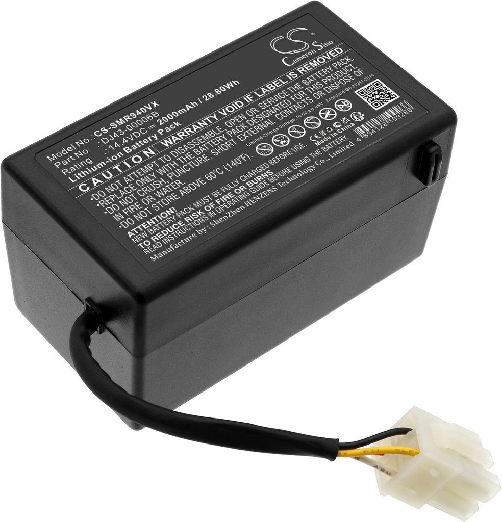 A black lithium-ion battery pack with a wire and connector.