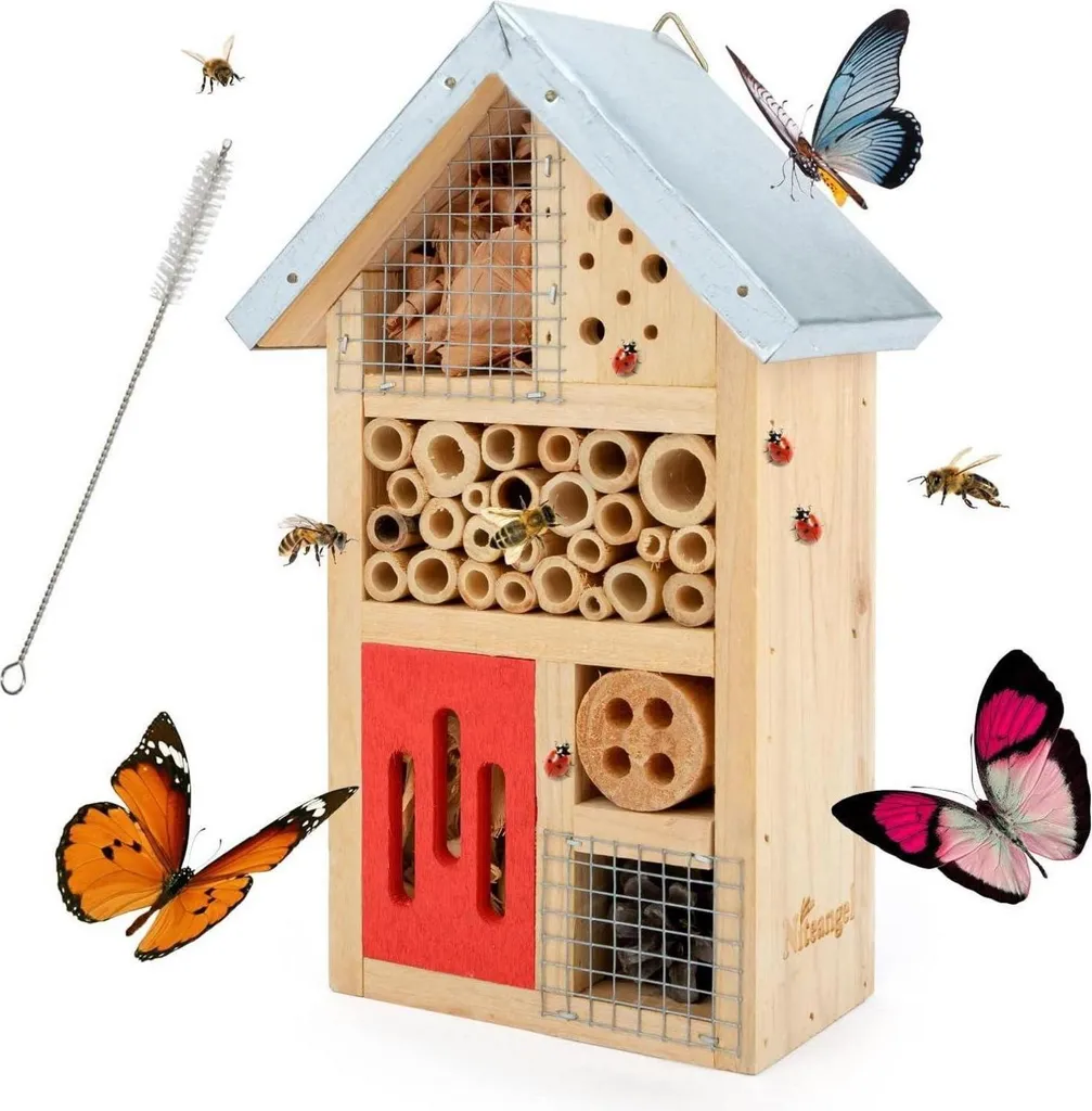 Hôtel pour insectes en bois naturel rouge 25x15 cm pour coccinelles