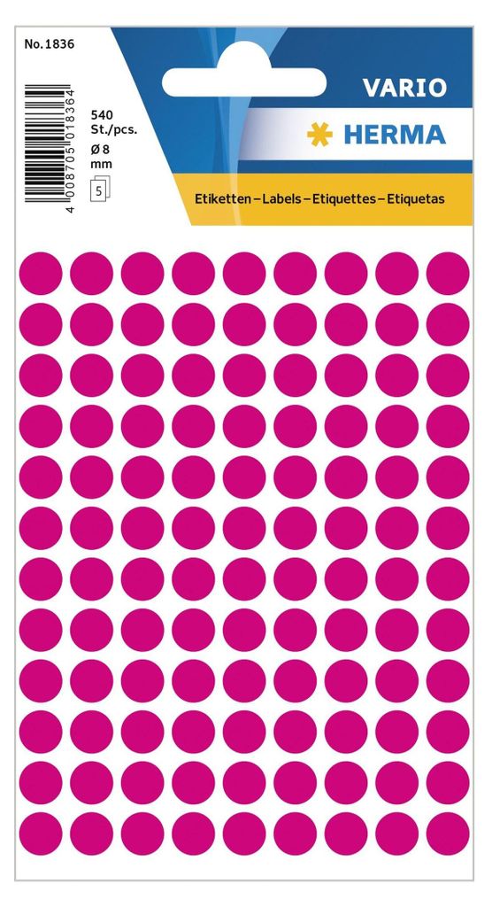 HERMA Vielzwecketiketten/Farbpunkte  8mm rund pink Image du produit 