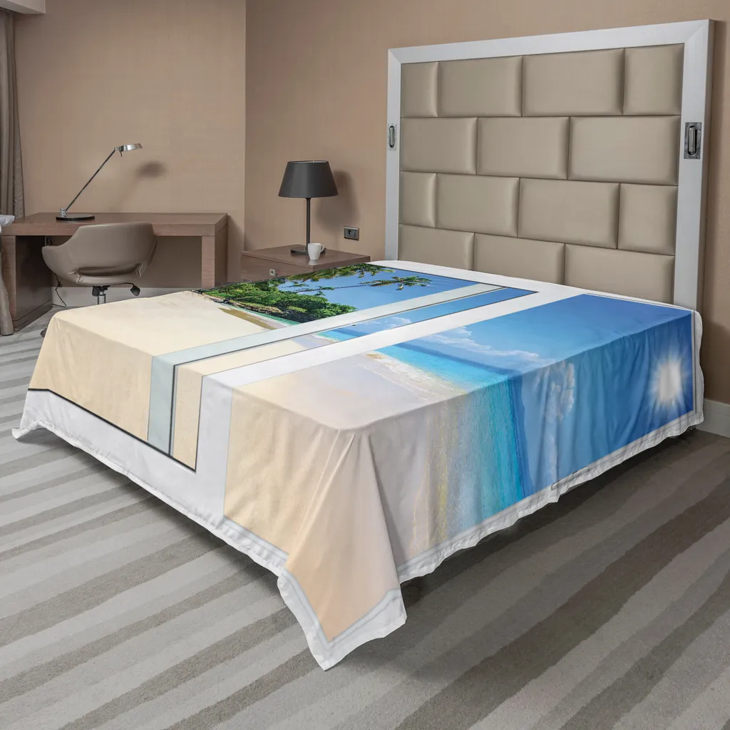 Drap de lit doux et confortable motif Islande bleu et blanc crème 1pc