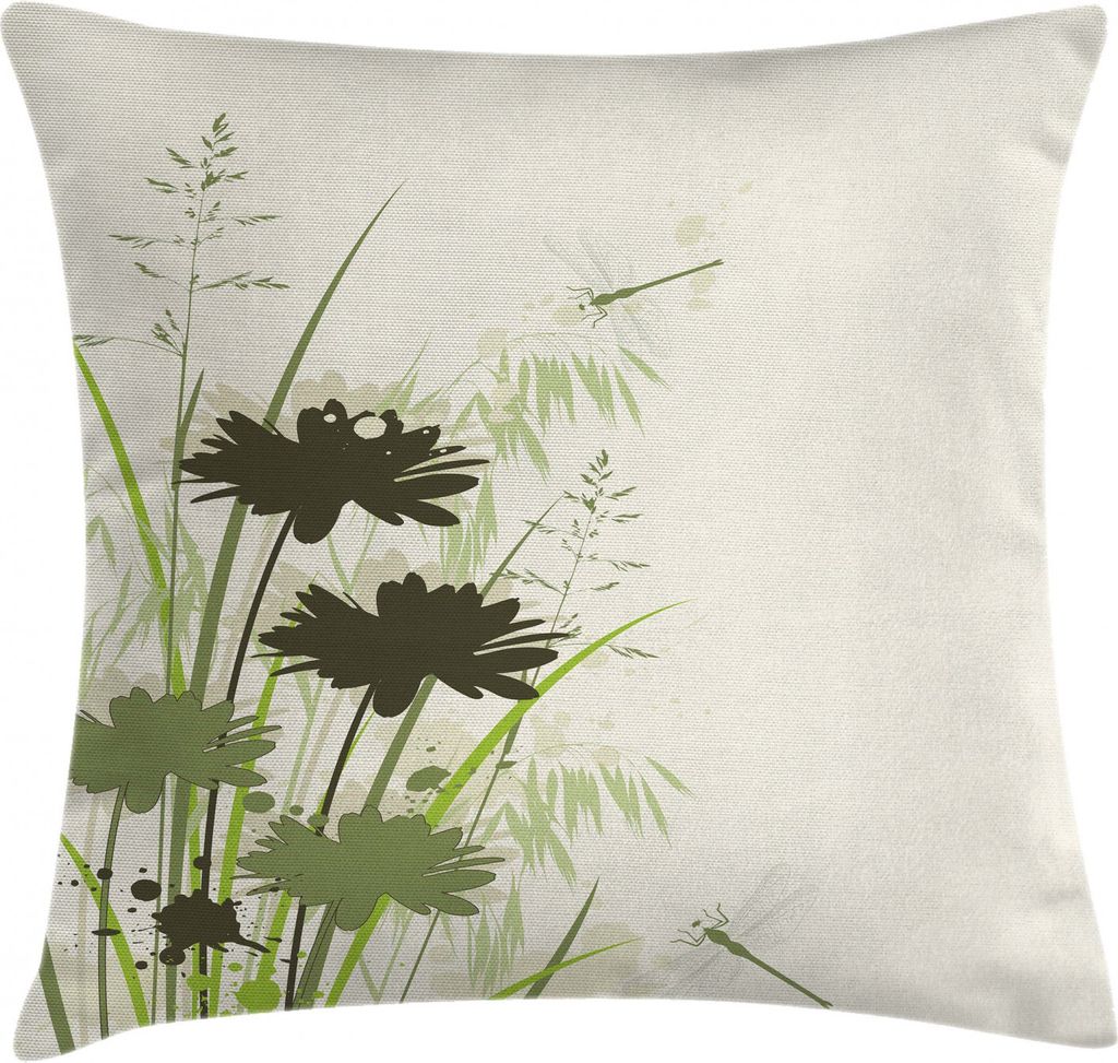 ABAKUHAUS Grün Kissenbezug, Blumen-Blatt-Libelle, Dekokissenhüllen Waschbar Inn/Outdoor Beidseitiger Druck mit Reißverschluß, 45 x 45 cm, Hellg...
