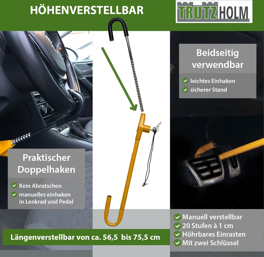 IWH Lenkradkralle 073559 – Massiver Diebstahlschutz Mit 2 Schlüsseln, Sichtbarer Schutz Für Alle Pkw