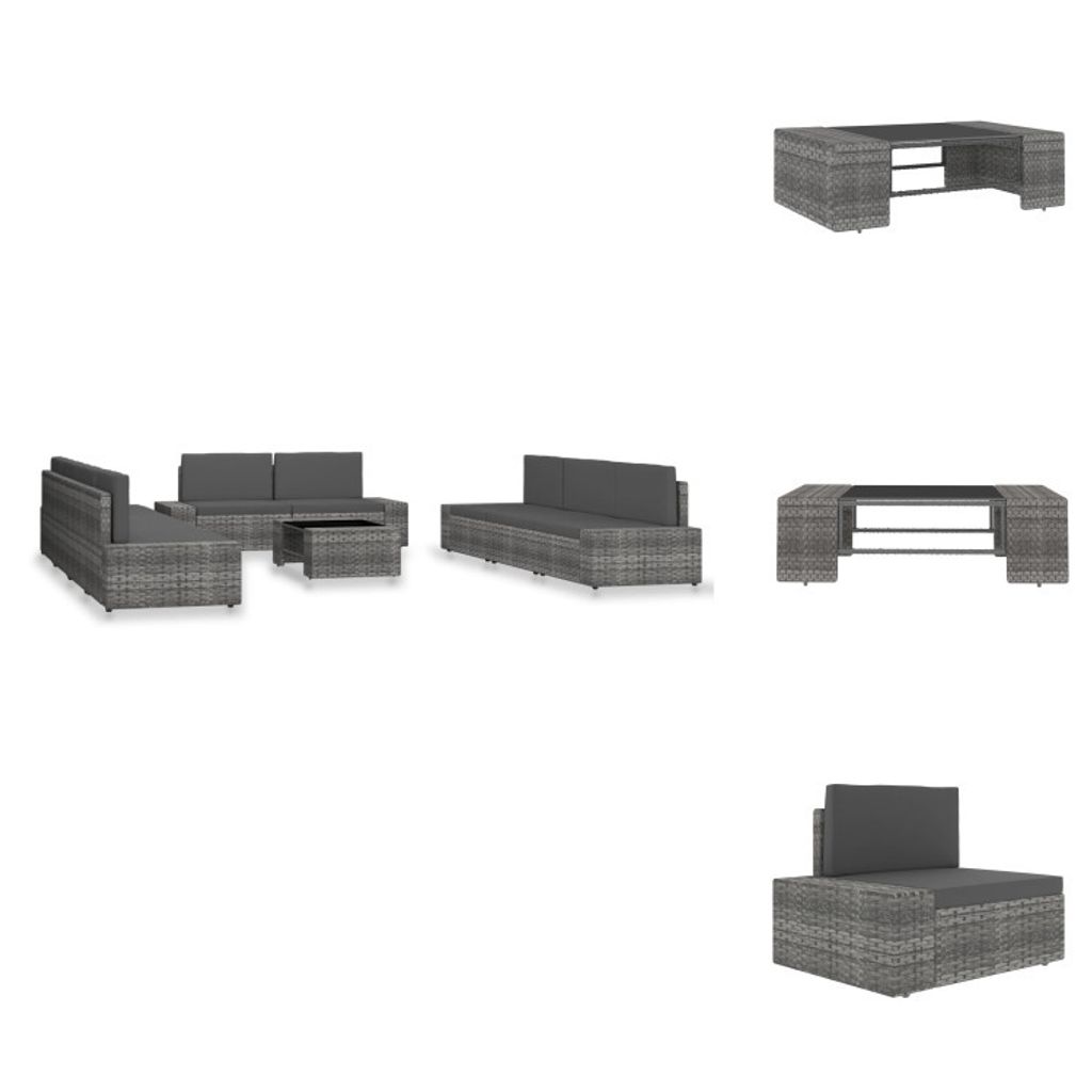 vidaXL 10-tlg. Garten-Lounge-Set Poly Rattan Grau - Gartenmöbel-Sets