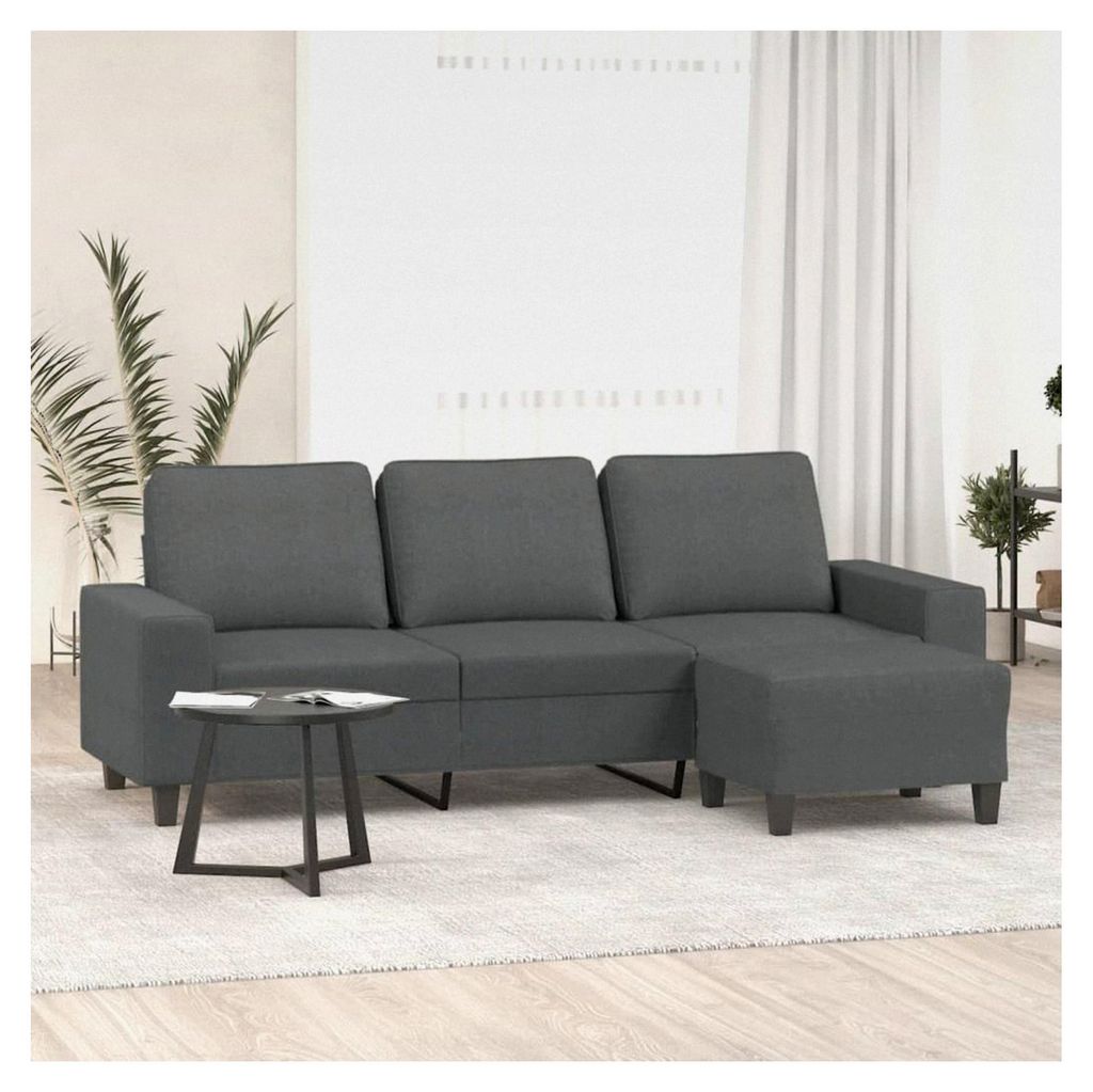 Dunkelgraues 3-Sitzer-Sofa mit Hocker, 180 cm, Stoff