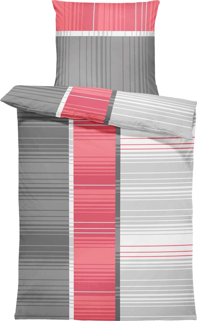 Bettwäsche gestreift grafisch modern anthrazit grau Premium weiche Microfaser, Größe:4 teilig 135x200 cm, Farbe:rot / grau