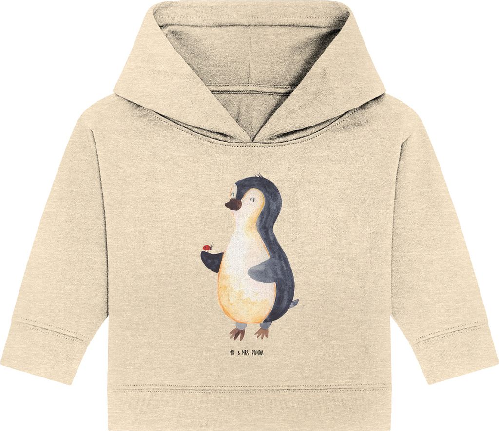 Mr. & Mrs. Panda Organic Baby Hoodie Pinguin Marienkäfer 12. - 18. Monat - Natural Raw - Geschenk, Aufmerksam, Liebe, Glück, Kapuzenshirt, Kapuze...