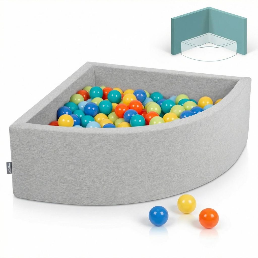 KiddyMoon Bällebad 90x30cm Viertel Ecking 200 Bälle ∅7cm Rund Bällepool Mit Bunten Bällen Für Babys Und Kinder
