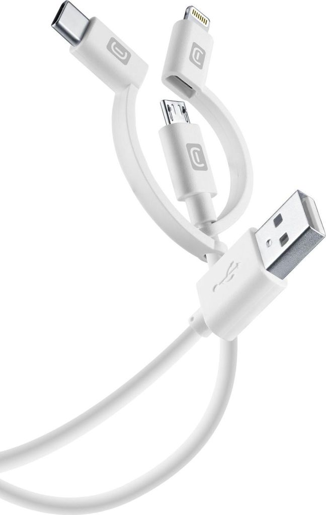 Cellularline Power Cable 3in1 100cm - MICRO USB, USB-C, Lightning Kabel mit Dreifachstecker zum Laden und zur Datenübertragung