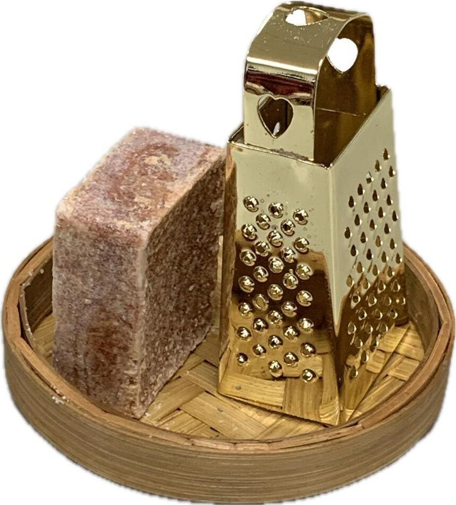Orientalischer Duftstein Geschenkset Amber Musk mit Reibe Gold und Schale Bambus