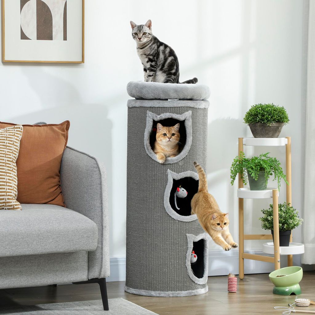 Katzenkratzfass 4 Etagen mit 3 Höhlen, Katzenturm Produktbild 