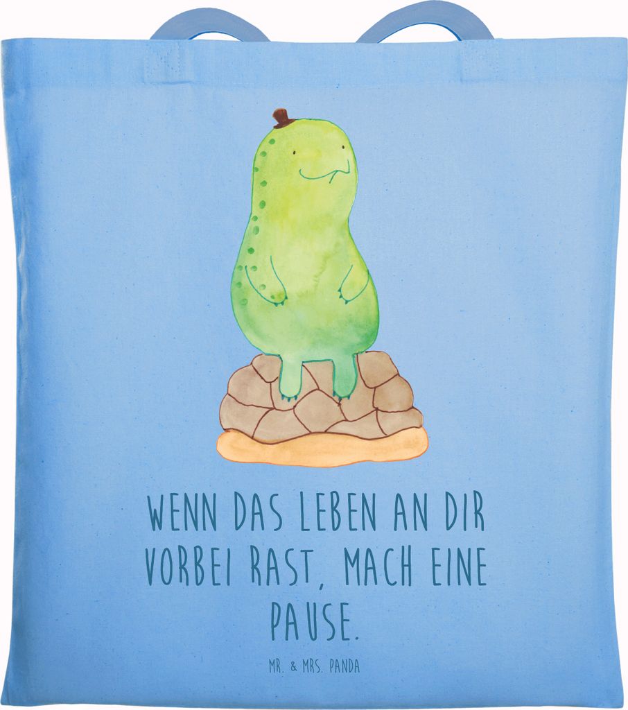 Mr. & Mrs. Panda Schultasche Schildkröte Pause - Sky Blue - Geschenk, dokumententasche, Panzer, Tote Bag, Tasche, Achtsamkeit, Jutebeutel, Laptopt...