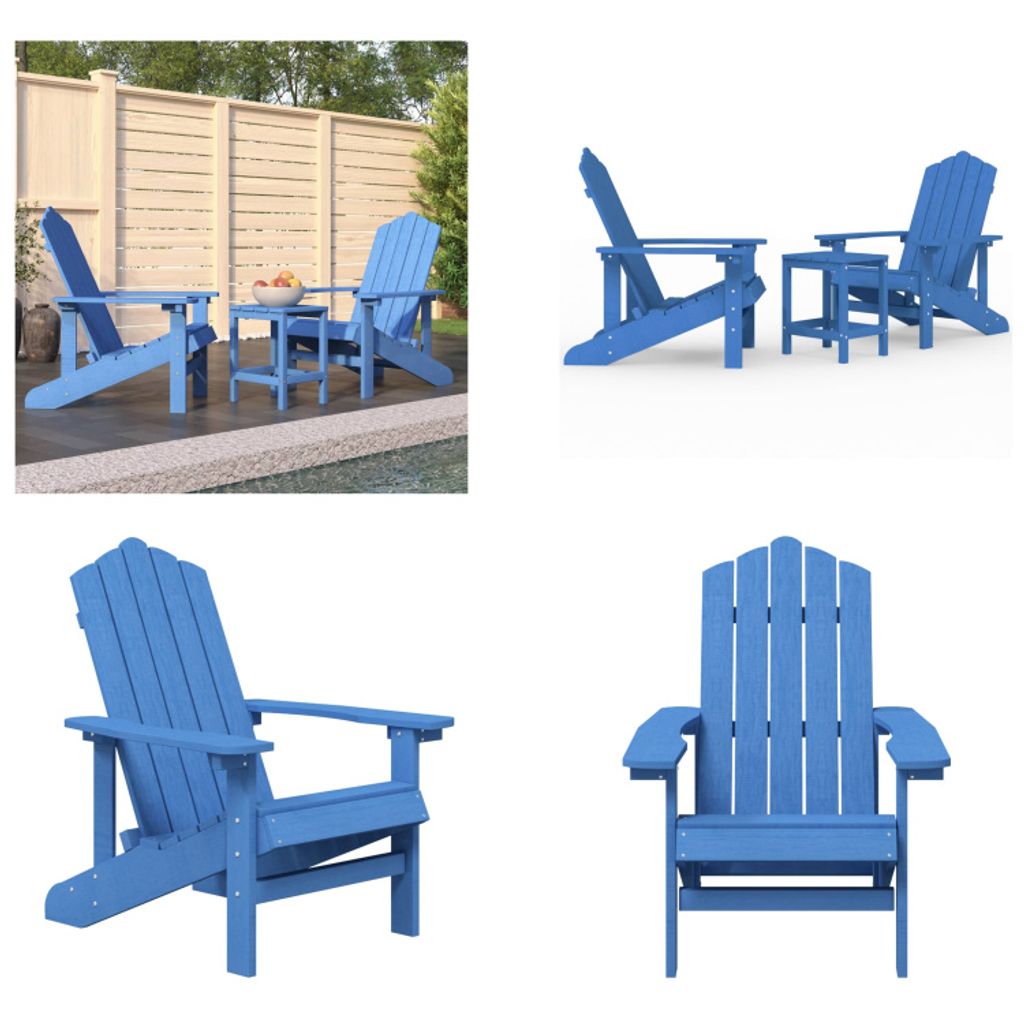 vidaXL Adirondack Gartenstühle mit Tisch HDPE Aquamarin - Gartenstuhl - Gartenstühle - Gartenstuhl Und Tisch - Terrassenstuhl