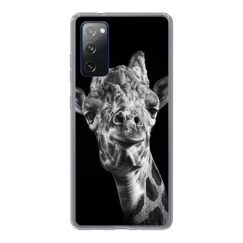 MuchoWow Handyhülle Schutzhülle Hülle für Samsung Galaxy S20 FE Giraffe vor schwarzem Hintergrund in schwarz und weiß Silikon Softcase Handy...