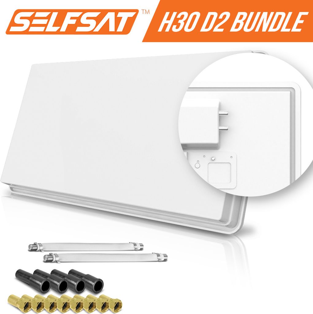Selfsat H30D2+ 2 TV Teilnehmer SAT Flachantenne FLAT + Fensterdurchführung FULL HD
