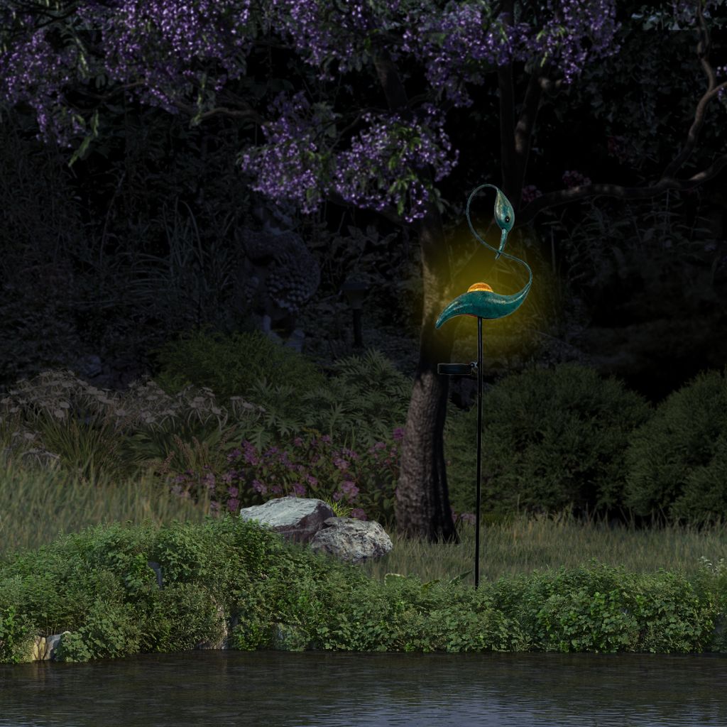 abc HOME | Gartenstecker Kranich | LED | Solarpanel | Lichtsensor | 127,5 cm H