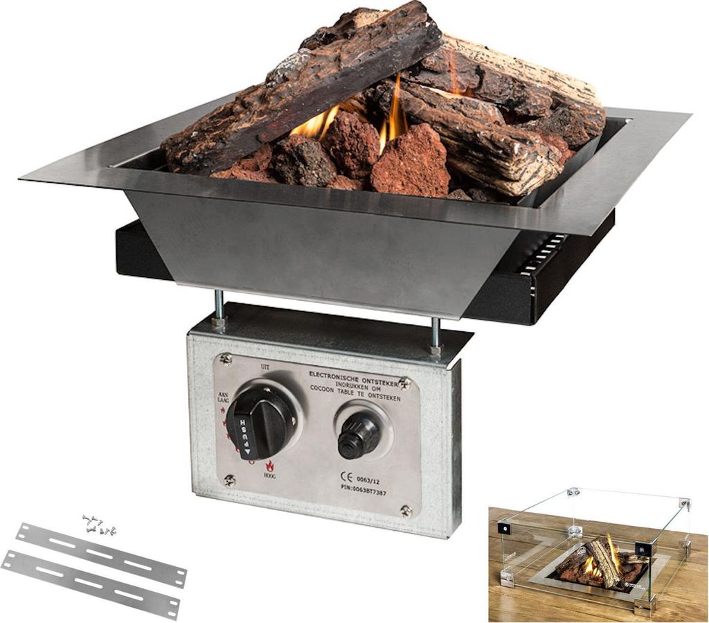 Happy Cocooning Mania Einbau-Feuerstelle Komplettset 6,5 kW quadratisch 39x39x23 cm Einbaumodell Feuertisch
